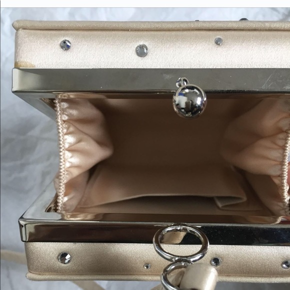 New cream silk crystals mini hand clutch bag bride - Picture 2 of 4